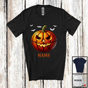 MacnyStore - Personalized Basketball Pumpkin Face, Humorous Halloween Custom Name Basketball Player T-Shirt