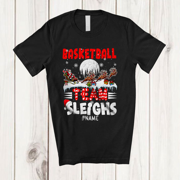 MacnyStore - Personalized Basketball Team Sleighs; Joyful Christmas Santa Sled Reindeer; Custom Name Sport Player T-Shirt