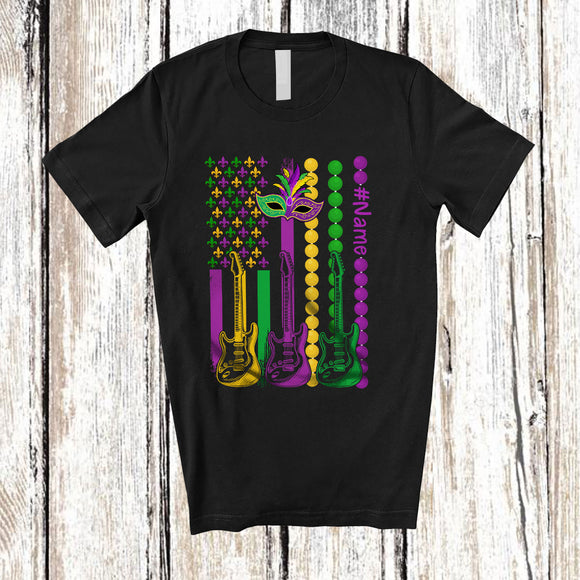 MacnyStore - Personalized Bass American Flag; Joyful Mardi Gras Custom Name Guitarist Musical Instruments T-Shirt