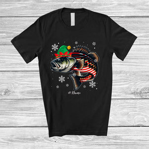 MacnyStore - Personalized Bass Fish Candy Canes Cosplay; Lovely Christmas Custom Name Elf Bass Fish; Sea Animal T-Shirt