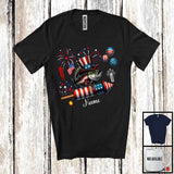 MacnyStore - Personalized Bass Fish Riding Firecracker, Lovely 4th Of July USA Flag Custom Name, Fish Sea Animal T-Shirt