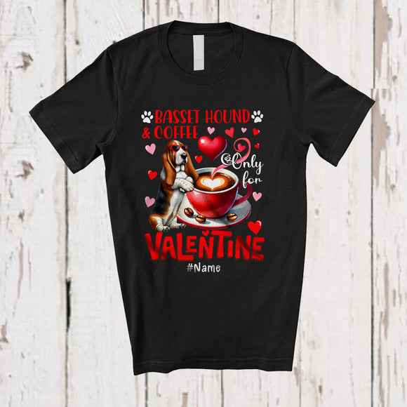 MacnyStore - Personalized Basset Hound And Coffee Only For Valentine; Lovely Custom Name Single; Animal T-Shirt