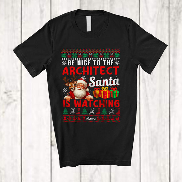 MacnyStore - Personalized Be Nice To The Architect; Amusing Christmas Sweater Santa; Custom Name Jobs T-Shirt