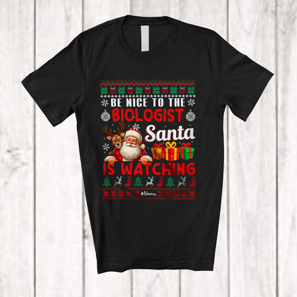 MacnyStore - Personalized Be Nice To The Biologist; Amusing Christmas Sweater Santa; Custom Name Jobs T-Shirt