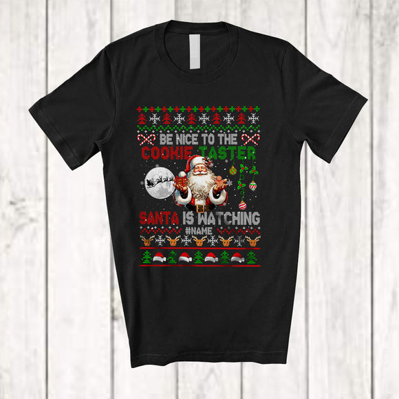 MacnyStore - Personalized Be Nice To The Cookie Taster; Amusing Christmas Sweater Santa; Custom Name Family T-Shirt