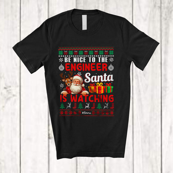 MacnyStore - Personalized Be Nice To The Engineer; Amusing Christmas Sweater Santa; Custom Name Jobs T-Shirt