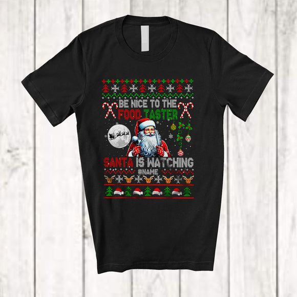 MacnyStore - Personalized Be Nice To The Food Taster; Amusing Christmas Sweater Santa; Custom Name Family T-Shirt