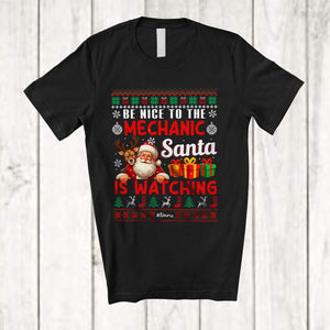 MacnyStore - Personalized Be Nice To The Mechanic; Amusing Christmas Sweater Santa; Custom Name Jobs T-Shirt