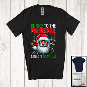 MacnyStore - Personalized Be Nice To The Principal; Merry Christmas Santa Face; Custom Name Men Jobs T-Shirt