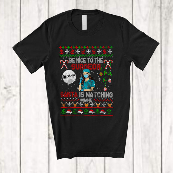 MacnyStore - Personalized Be Nice To The Surgeon; Amusing Christmas Sweater Santa; Custom Name Family T-Shirt