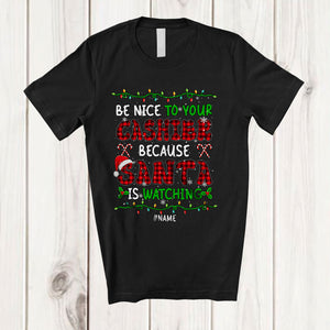 MacnyStore - Personalized Be Nice To Your Cashier; Fantastic Christmas Lights Plaid; Custom Name Jobs T-Shirt