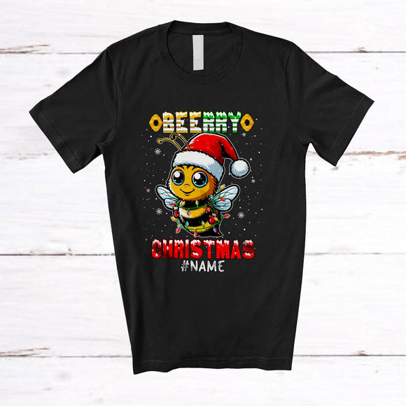 MacnyStore - Personalized Beerry Christmas; Lovely Santa Bee Animal Snowing; Custom Name Family T-Shirt