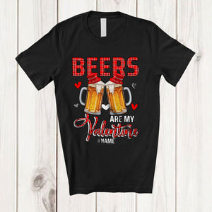 MacnyStore - Personalized Beers Are My Valentine; Amazing Plaid Custom Name Couple Beer; Drinking Drunker T-Shirt