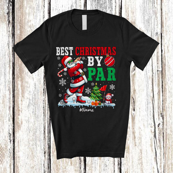 MacnyStore - Personalized Best Christmas By Par; Amusing Custom Name Santa Dad Grandpa; Golf Player T-Shirt