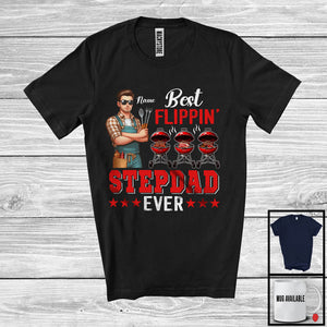 MacnyStore - Personalized Best Flippin' Stepdad, Happy Father's Day Grill BBQ Stepdad Custom Name, Family T-Shirt