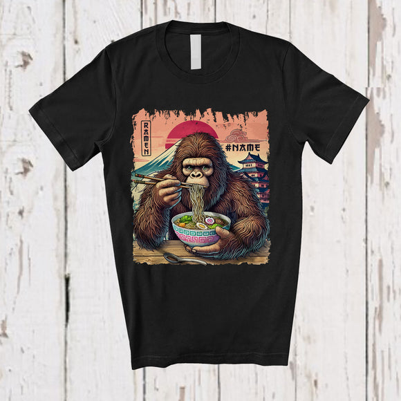 MacnyStore - Personalized Bigfoot Eating Ramen; Humorous Custom Name Japanese Bigfoot; Food Lover T-Shirt