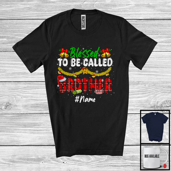 MacnyStore - Personalized Blessed To Be Called Brother; Awesome Christmas Red Plaid Custom Name Brother; Family T-Shirt