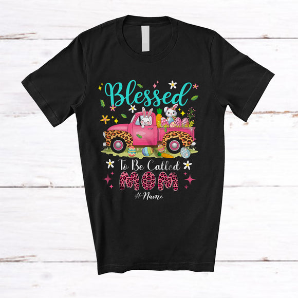 MacnyStore - Personalized Blessed To Be Called Mom; Lovely Easter Bunny With Pickup Truck; Custom Name Family T-Shirt