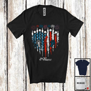 MacnyStore - Personalized Bowling Heart American Flag, Proud 4th Of July Custom Name Bowling Player Patriotic T-Shirt