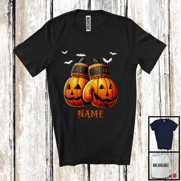 MacnyStore - Personalized Boxing Pumpkin Face, Humorous Halloween Custom Name Boxing Player T-Shirt