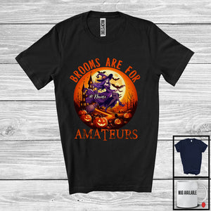 MacnyStore - Personalized Brooms Are For Amateurs; Proud Halloween Custom Name Witch Riding Broom T-Shirt