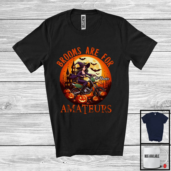 MacnyStore - Personalized Brooms Are For Amateurs; Proud Halloween Custom Name Witch Riding Dirt Bike T-Shirt