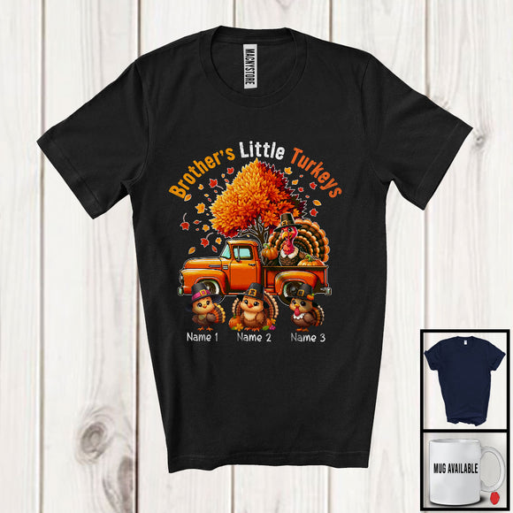 MacnyStore - Personalized Brother's Little Turkeys; Lovely Thanksgiving Fall Tree Pickup Truck; Family T-Shirt