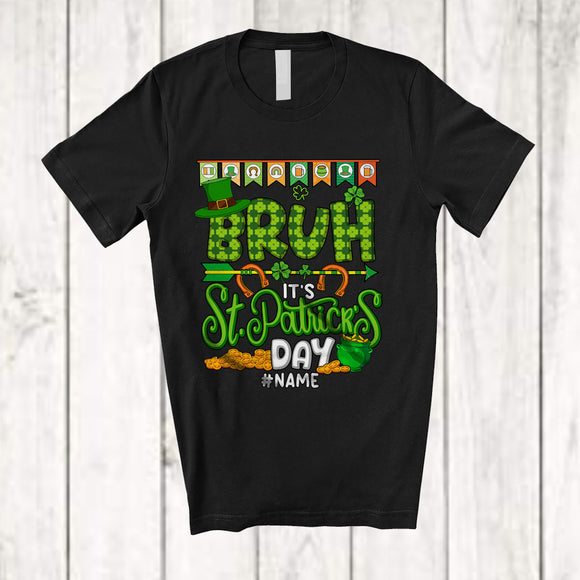 MacnyStore - Personalized Bruh It's St. Patrick's Day; Lovely Shamrocks Leprechaun; Custom Name Family T-Shirt