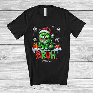 MacnyStore - Personalized Bruh; Lovely Christmas Santa Green Cat; Custom Name Cat Owner; X-mas Family T-Shirt