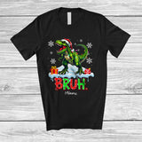 MacnyStore - Personalized Bruh; Lovely Christmas Santa Green T-Rex; Custom Name T-Rex Lover Family T-Shirt