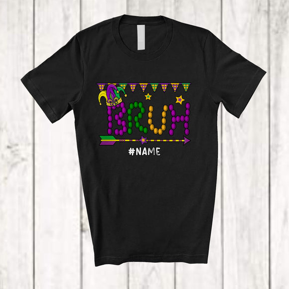 MacnyStore - Personalized Bruh; Lovely Mardi Gras Masked Jester Hat Beads; Custom Name Family Parades T-Shirt