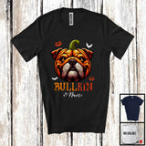 MacnyStore - Personalized Bullkin; Scary Halloween Cosplay Animal; Custom Name Bulldog Pumpkin Face T-Shirt