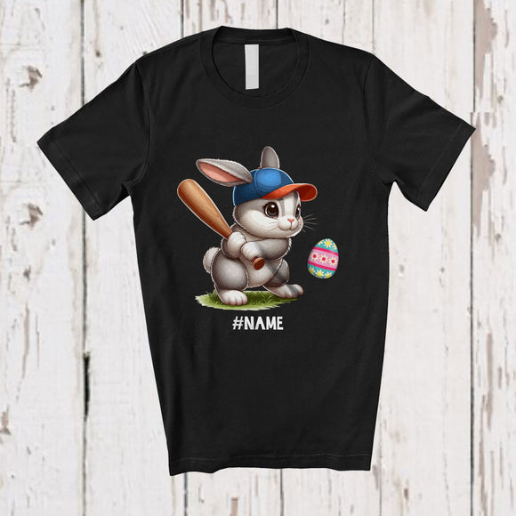 MacnyStore - Personalized Bunny Playing Baseball And Softball Eggs; Joyful Easter Custom Name Sport Player T-Shirt