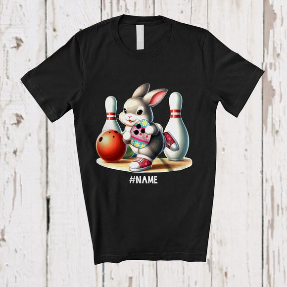 MacnyStore - Personalized Bunny Playing Bowling Eggs; Joyful Easter Custom Name Sport Player Team T-Shirt