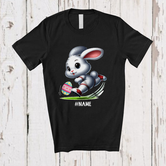 MacnyStore - Personalized Bunny Playing Soccer Eggs; Joyful Easter Custom Name Sport Player Team T-Shirt