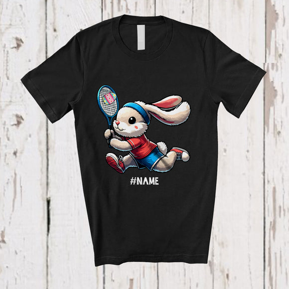 MacnyStore - Personalized Bunny Playing Tennis Eggs; Joyful Easter Custom Name Sport Player Team T-Shirt