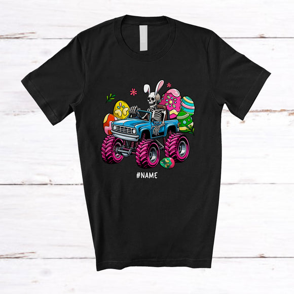 MacnyStore - Personalized Bunny Skeleton Driver Monster Truck; Awesome Easter Eggs Hunting; Custom Name Family T-Shirt