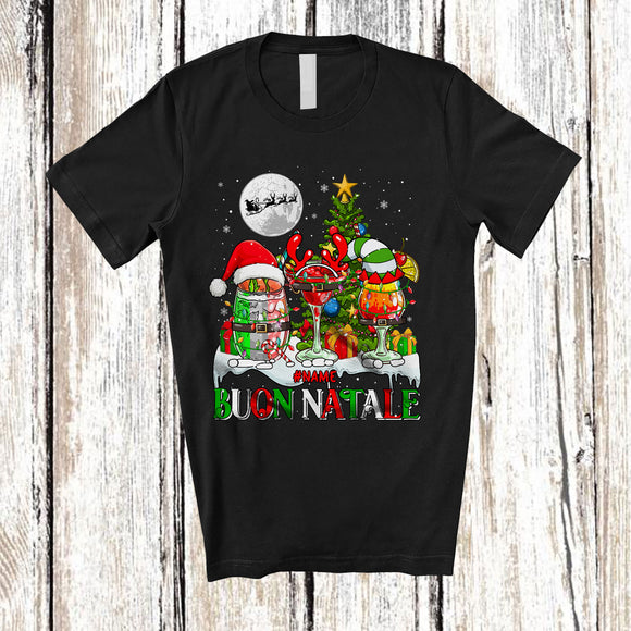 MacnyStore - Personalized Buon Natale; Joyful Christmas Custom Name Italian Cocktail of Glasses; Drunker Drinking T-Shirt