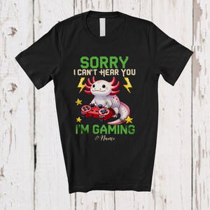 MacnyStore - Personalized Can't Hear You I'm Gaming; Lovely Kawaii Axolotl Playing Game; Custom Name Gamer T-Shirt