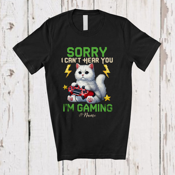 MacnyStore - Personalized Can't Hear You I'm Gaming; Lovely Kawaii Cat Playing Game; Custom Name Gamer T-Shirt