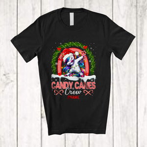 MacnyStore - Personalized Candy Canes Crew; Amusing Christmas Custom Name Unicorn Dabbing; Rainbow T-Shirt