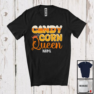 MacnyStore - Personalized Candy Corn Queen, Happy Halloween Custom Name Women Candy Corn, Couple Family T-Shirt