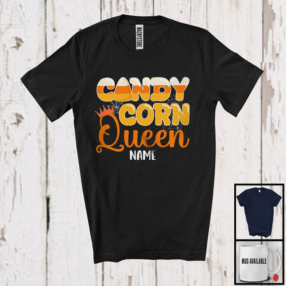 MacnyStore - Personalized Candy Corn Queen, Happy Halloween Custom Name Women Candy Corn, Couple Family T-Shirt
