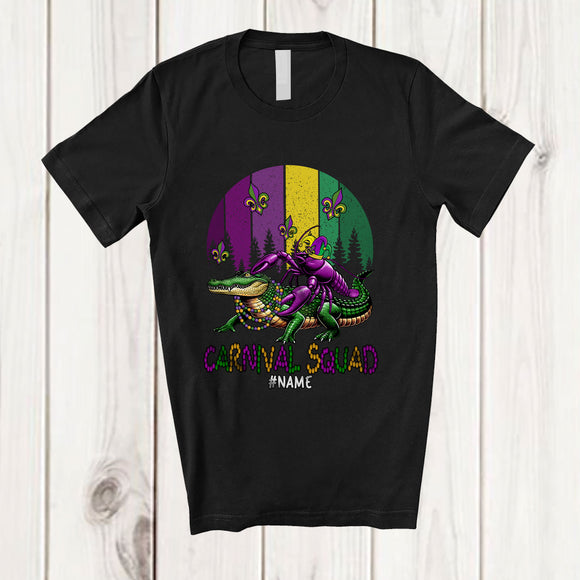 MacnyStore - Personalized Carnival Squad; Lovely Mardi Gras Crawfish Riding Alligator; Custom Name Parades T-Shirt