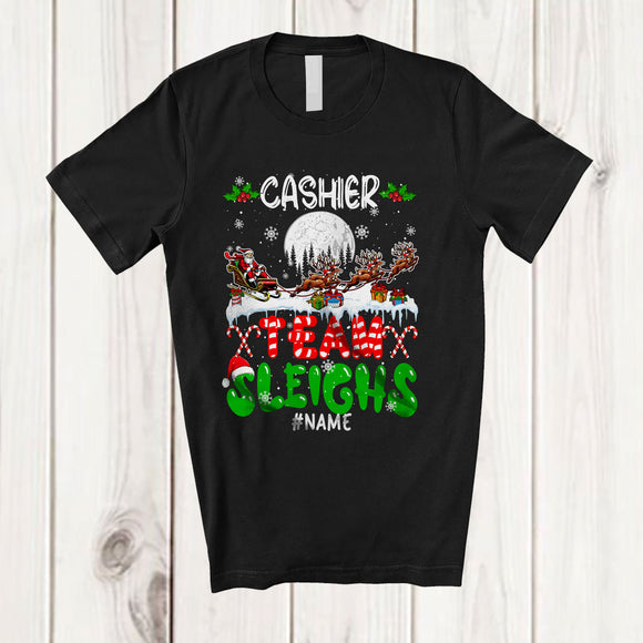 MacnyStore - Personalized Cashier Team Sleighs; Joyful Christmas Santa Sled Reindeer; Custom Name Jobs T-Shirt