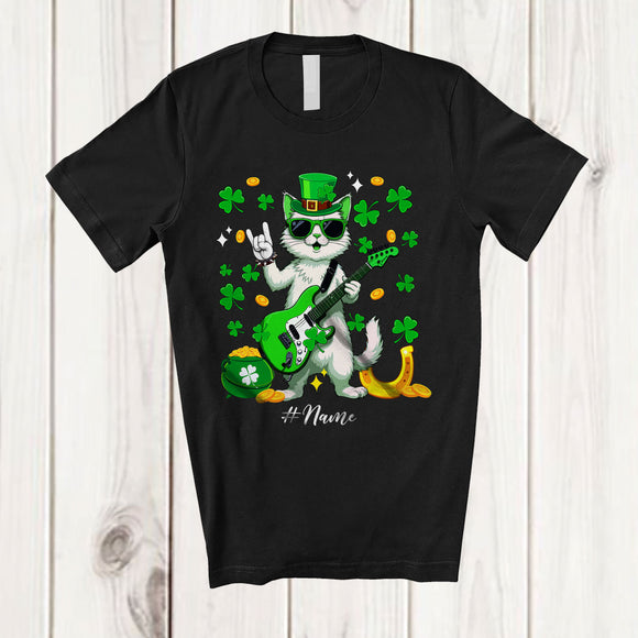 MacnyStore - Personalized Cat Rock; Lovely St. Patrick's Day Cat Sunglasses Bass Player; Custom Name Guitarist T-Shirt