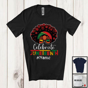 MacnyStore - Personalized Celebrate Juneteenth, Lovely Custom Name Black Afro Women Messy Hair, Proud African T-Shirt