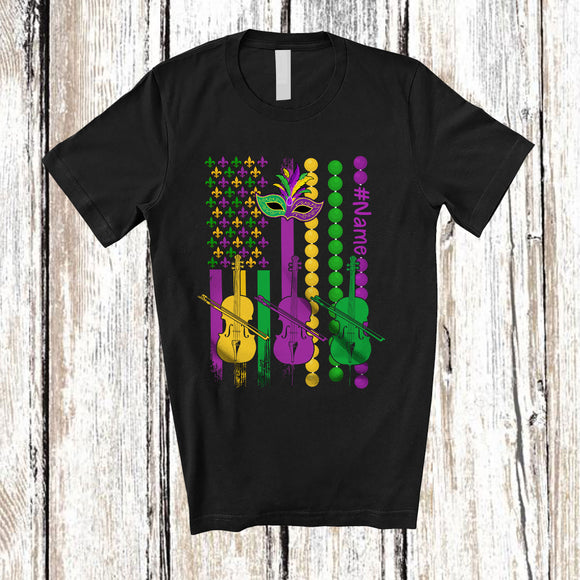 MacnyStore - Personalized Cello American Flag; Joyful Mardi Gras Custom Name Cello Musical Instruments Player T-Shirt