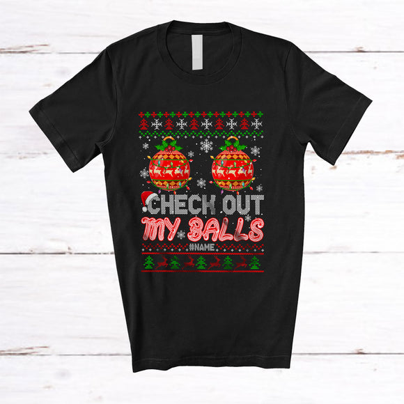 MacnyStore - Personalized Check Out My Balls; Amusing Christmas Custom Name Men; Sweater Two Ornaments T-Shirt