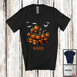 MacnyStore - Personalized Chess Pumpkin Face, Humorous Halloween Custom Name Chess Player T-Shirt